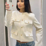 Elegant Textured Button-Up Cropped Jacket