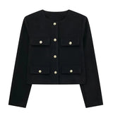 Elegant Textured Button-Up Cropped Jacket