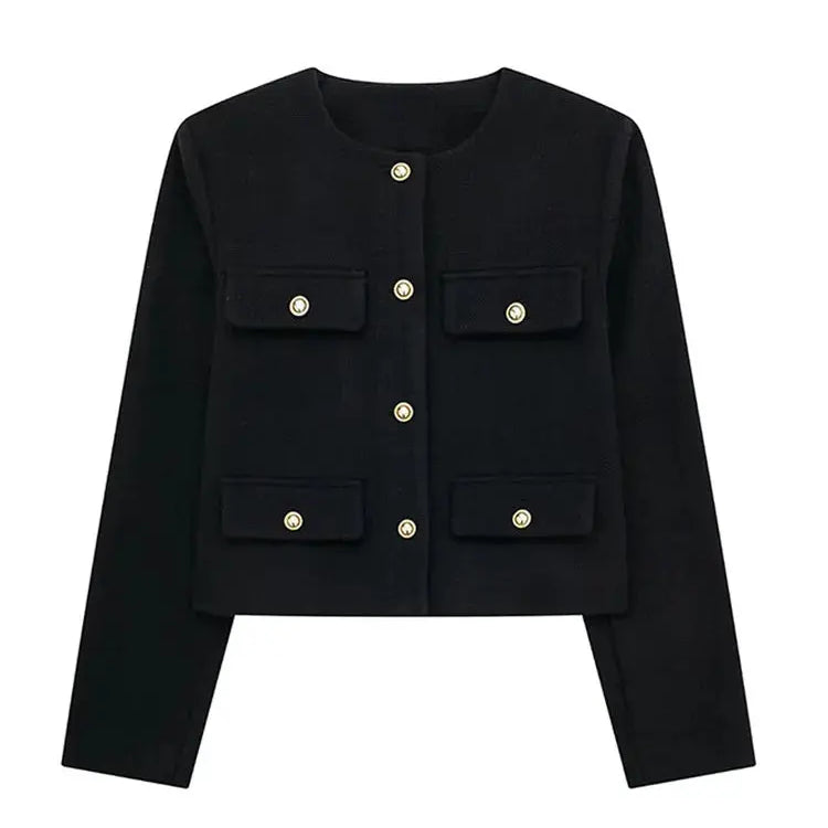 Elegant Textured Button-Up Cropped Jacket