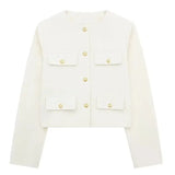Elegant Textured Button-Up Cropped Jacket