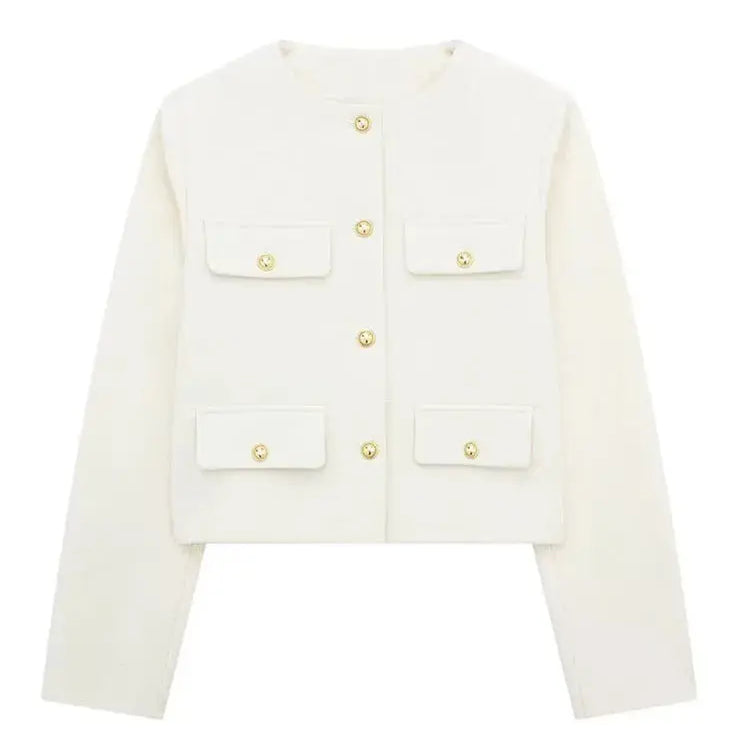 Elegant Textured Button-Up Cropped Jacket
