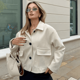 Retro Faux Suede Jacket with Front Flap Pockets