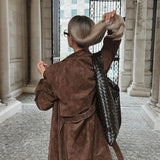 Long Faux Suede Trench Coat with Belted Waist