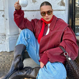 Oversized Street Style Zip Jacket with Contrast Stitching