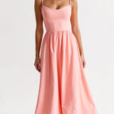 Strappy Midi Dress with Fitted Bodice and Flowing Skirt