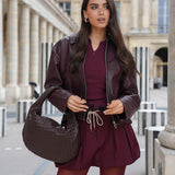 Minimalist Faux Leather Zip-Up Jacket with Pointed Collar