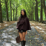 Elegant High Neck Belted Cape Jacket