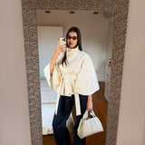 Elegant High Neck Belted Cape Jacket